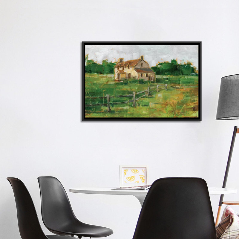 «Countryside Home II» par Ethan Harper - reproduction d'art, H 26 po x l 40 po x 1,5 po, Toile avec cadre noir, Aucun mat