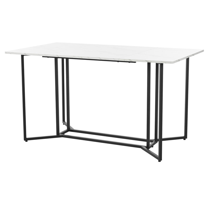 Beya Faux Marble Top Metal Base Dining Table, Black
