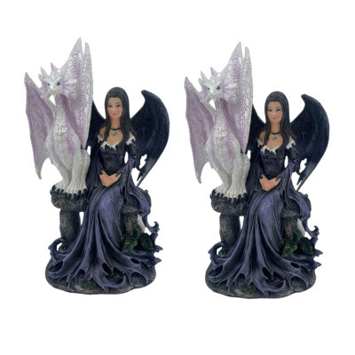 "2-PC Set" ICE ARMOR 10"H Blue Fairy with Pearl White Dragon Figurine Figurine Statue Ornament Home/Room Decor and Perfect Gift Ideas for House Warming, Holidays and Birthdays Great Collectible Addition