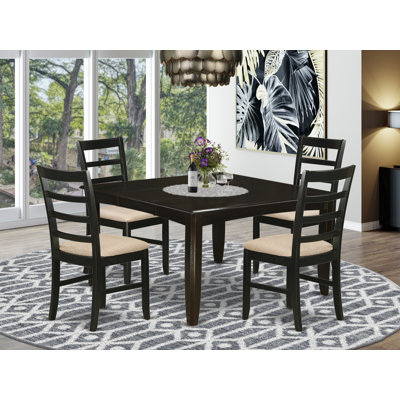 5 Piece Dining Table Set for 4 Includes a Square Kitchen Table with Butterfly Leaf and 4 Linen Fabric Kitchen Dining Chairs, Cappuccino