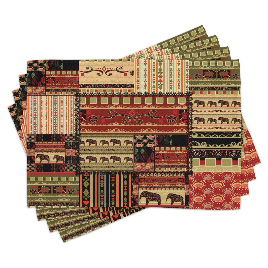 Platzdeckchen 4er-Set, Patchwork-Stil, Rot Grün Schwarz