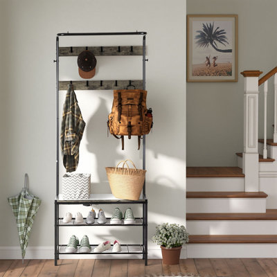 4-In-1 Entryway Hall Tree With 10 Hooks, 28.3
