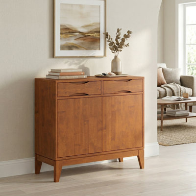 Harper 40"W Solid Wood Mid-Century Modern Storage Cabinet With 2 Drawers And Adjustable Shelves