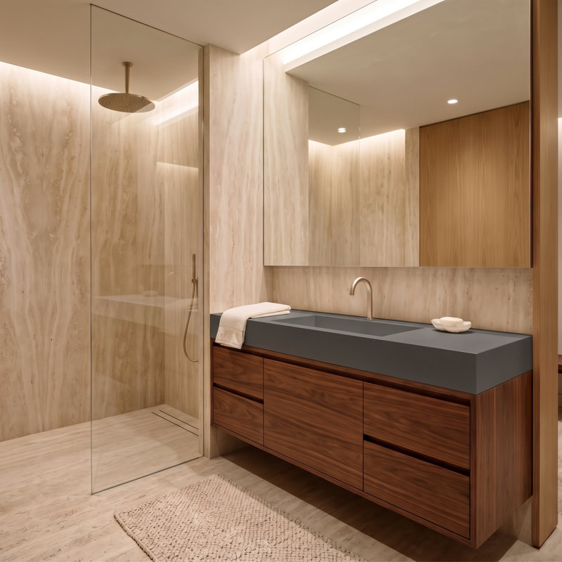 Plateau de meuble-lavabo simple 48 po avec lavabo Amelia, Gris