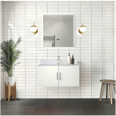 Bath sink with faucet set and LED mirror