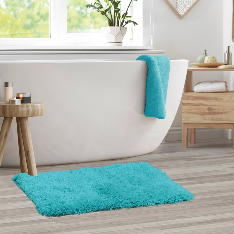 Tapis pour salle de bain rectangulaire en polyester antidérapant Ciarra, Bleu sarcelle, l 20 po x L 32 po