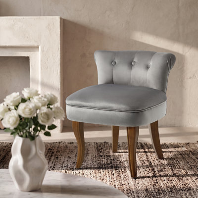 Upholstered Accent Stool with Solid Wood Legs