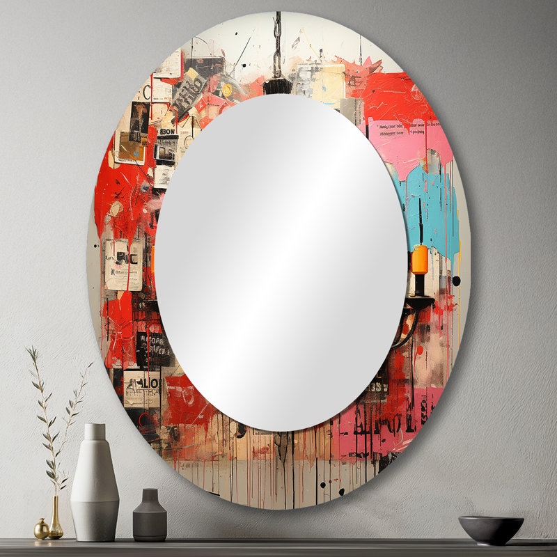 Popart Chandelier Extravaganza I - Miroir décoratif ovale sur métal, H 43 po x l 33 po