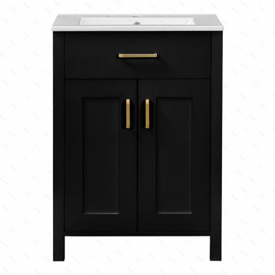 Ensemble de meuble-lavabo 24 po avec lavabo en céramique, meuble-lavabo peu encombrant - l 24 po x P 18 po x H 34 po, 2 portes à fermeture en douceur