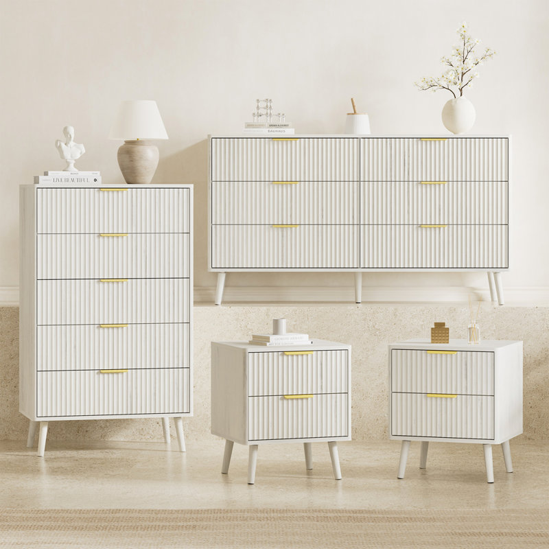 Ensemble de chambre à coucher, commode et tables de chevet 4 pièces, Blanc