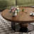 39.37" Round Coffee Table - Carbon Steel Frame with Natural Wood Veneer Top, Modern Curved Accent Table for Living Room