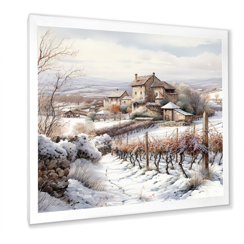 Vineyard Charm In Winter - Décoration murale vignoble, H 24 po x l 24 po x P 1 po, Cadre simple blanc