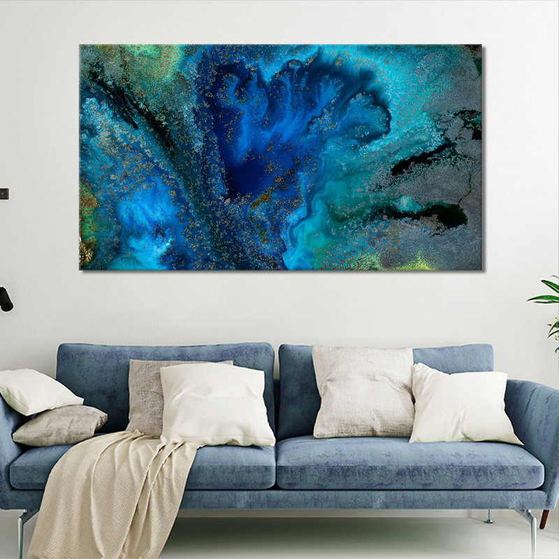 Turquoise Liquid - Wrapped Canvas Art Prints, 31cm H x 51cm W x 2cm D