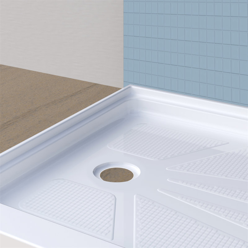  60" x 34" Single Threshold Alcove Shower Base with Left Drain, Integrated Flange and Low Profile Design, Left, White