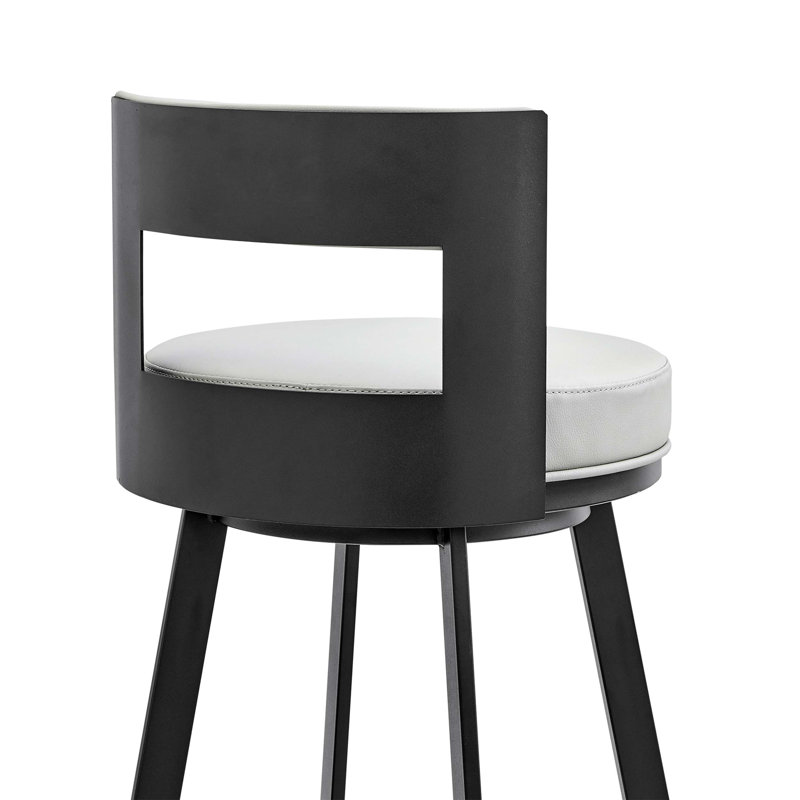 Tabouret de comptoir pivotant 26 po Nylun en métal noir avec similicuir gris clair, Gris clair / noir