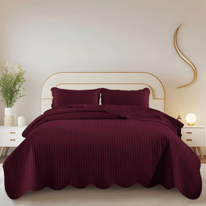 Embossed Quilted Bedspread Set – Ultra Soft Microfiber Coverlet With Pillow Shams, Hotel-Style Bedding For High Beds