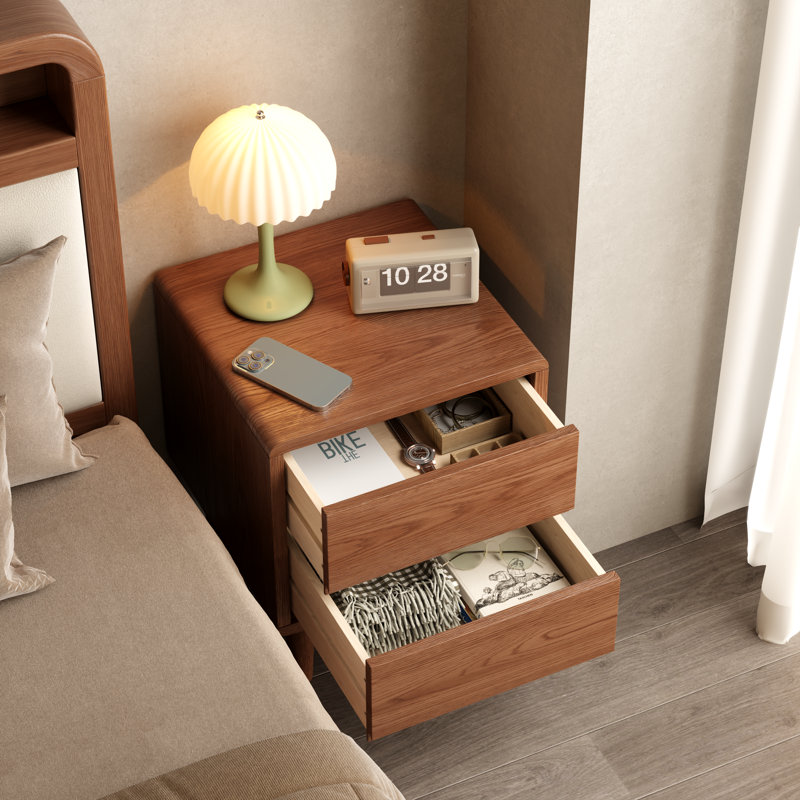 Solid Wood Mid-Century Modern Nightstand, Brown, 19.7" H
