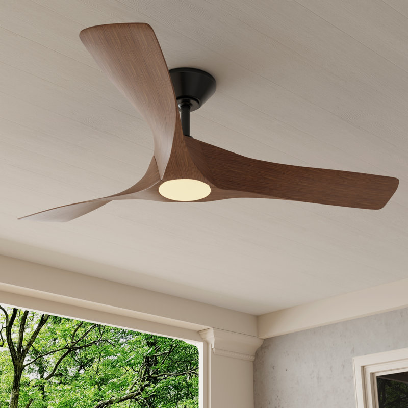 Ventilateur de plafond standard à DEL à 3 pales de 52 po avec télécommande et ensemble d'éclairage inclus, Grain de bois