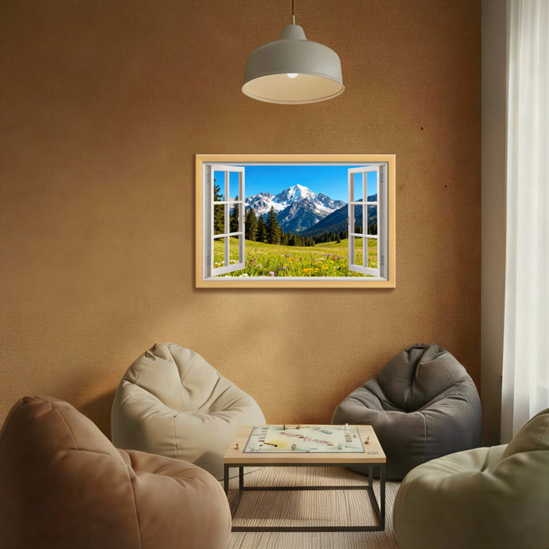 Paysage et nature vue sur la montagne à travers un cadre de fenêtre ouvert, H 12 po x l 18 po