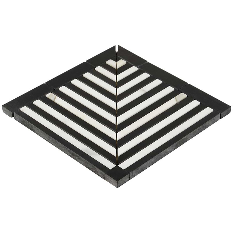 Monroe Corner Calacatta And Black Jade 8X8 Marble Mosaic Tile