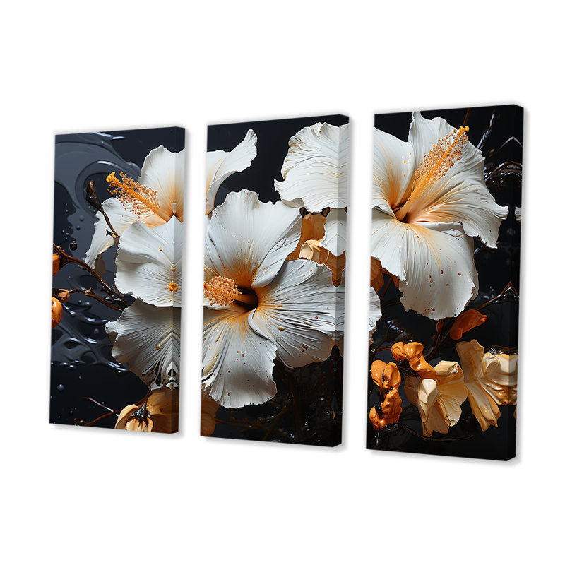 Hibiscus orange Blossums - ensemble d'art mural sur toile Hibiscus, H 28 po x l 36 po x P 1 po