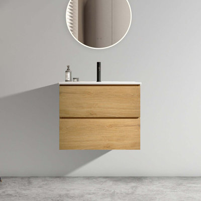 Meuble-lavabo mural moderne avec lavabo en céramique et 1 trou de robinet