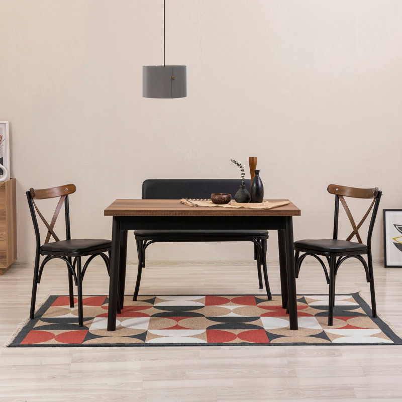 Sheryl 3 - Person Dining Set, Walnut, Walnut/Black, Black