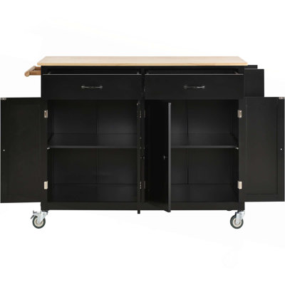 Kitchen Island Cart With Solid Wood Top, Locking Wheels, 4 Door Cabinet, 2 Drawers, Spice Rack & Towel Rack