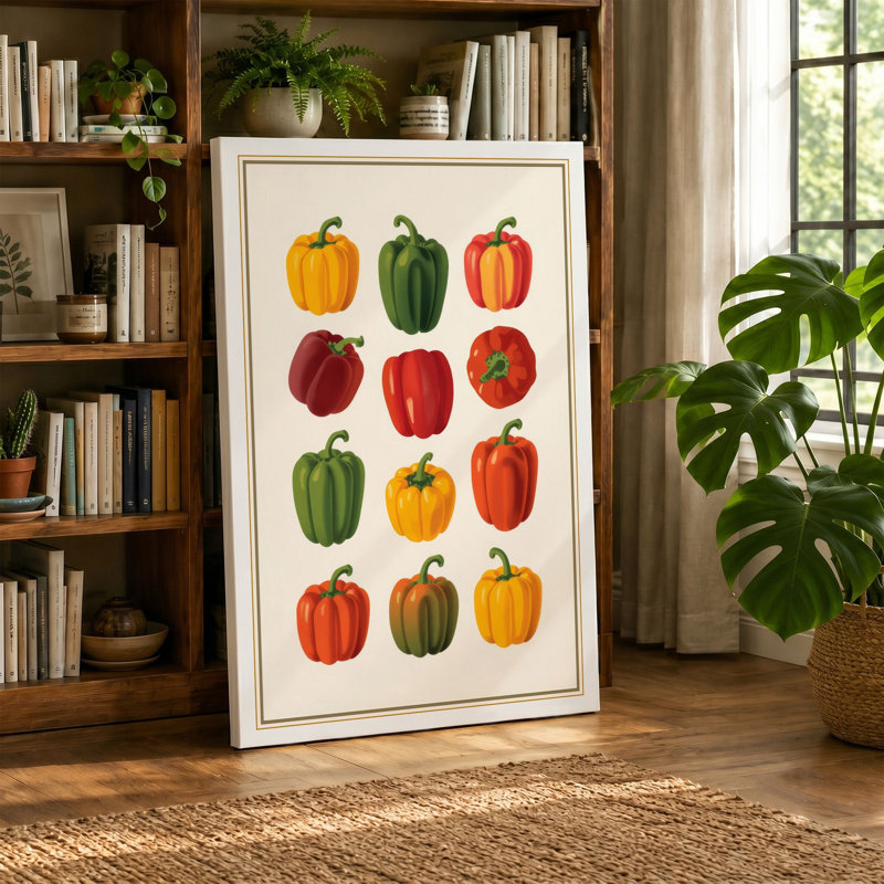 Bell Pepper Study Botanical 1 Piece Wrapped Canvas Wall Art, 36x24 - 91.4 x 61.0 cm, Terracotta Border