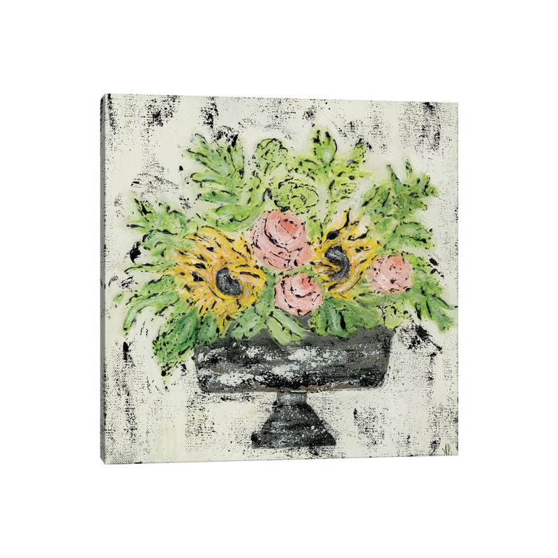 Fleurs florales par Ashley Bradley, reproduction d’art, H 26 po x l 26 po x P 1,5 po, Toile tendue, Pas de tapis