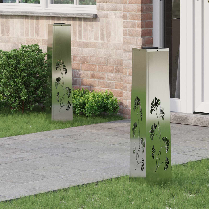 Solar Powered Steel Pathway Light, 80cm H x 18cm W x 18cm D, Light Silver