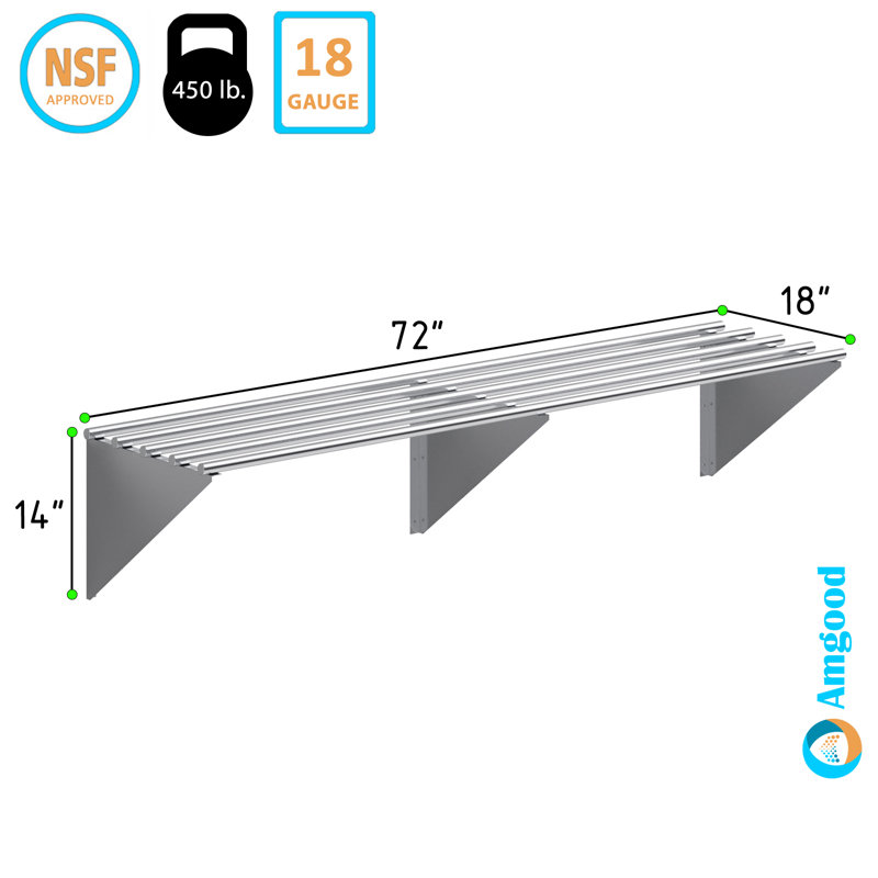 AmGood 72" Stainless Steel Floating Wall Shelf with Brackets