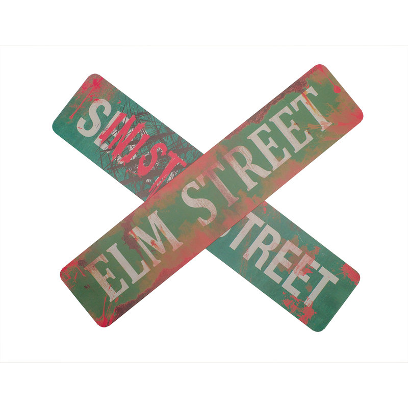 Elm & Sinister Metal Bloody Street Sign 2pc Scary Halloween Haunted House Prop Elm & Sinister Metal Bloody Street Sign 2pc Scary Halloween Haunted House Prop