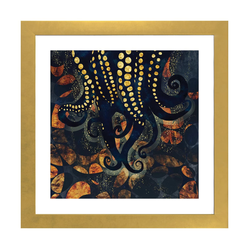 «Metallic Ocean I», reproduction d'impression, H 16 po x l 16 po x p 1 po, Papier encadré doré, Blanc