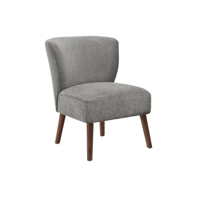 Accent Chair, 33" H, Upholstered, Living Room, Bedroom, Light Grey Fabric, Walnut Solid Wood Legs, Mid Century, Modern