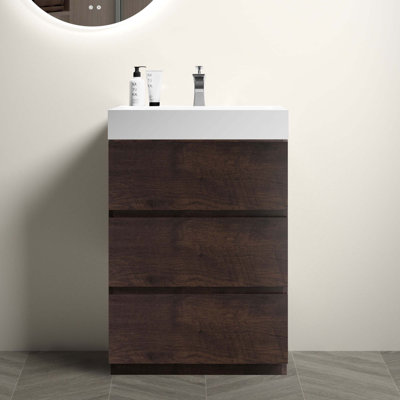 Walnut Bathroom Vanity With Sink, Large Storage Freestanding Bathroom Vanity For Modern Bathroom, One-Piece Sink Basin Without Drain And Faucet, Pre-Assembled
