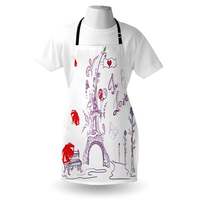 Tablier East Urban Home Tour Eiffel unisexe Doodle romantique Paris taille adulte lilas rouge bleu pâle