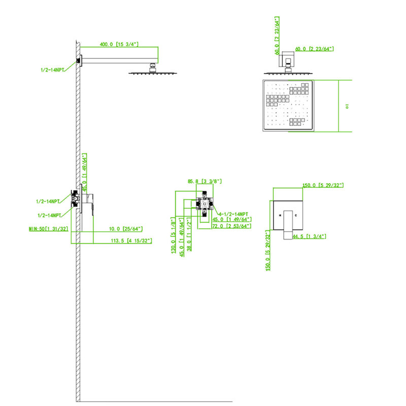 Wall Mounted Shower Faucet With Fixed Valve - Fine Brass Construction Settled Solid Creation