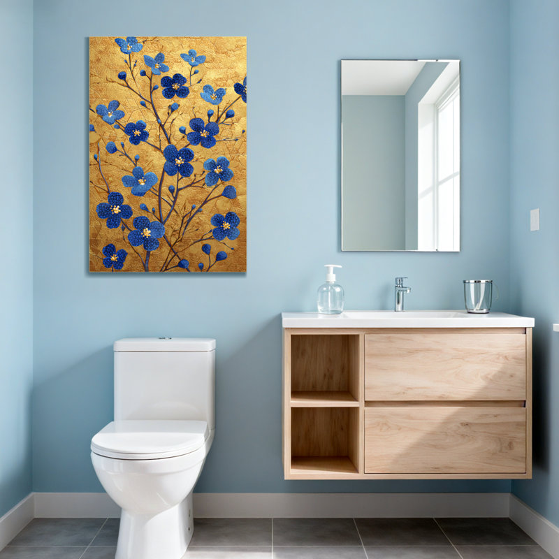 Plantes et fleurs Fleurs bleues sur fond doré