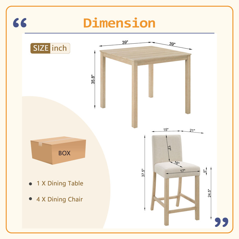 Ensemble de table haute de 5 piÃ¨ces avec 4 chaises, ensemble de table haute pour 4 personnes avec chaises, ensemble de table haute en bois pour la cuisine ou la salle Ã  manger