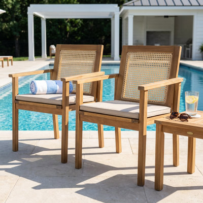 Contemporary Acacia Wood Outdoor Dining Armchair Set with Comfort Cushions and Weather-Resistant Construction