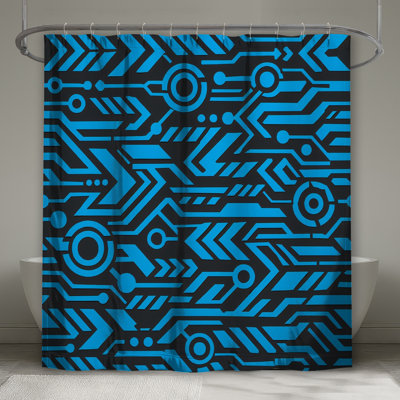 Rideaux de douche à motif de circuit imprimé bleu très longs