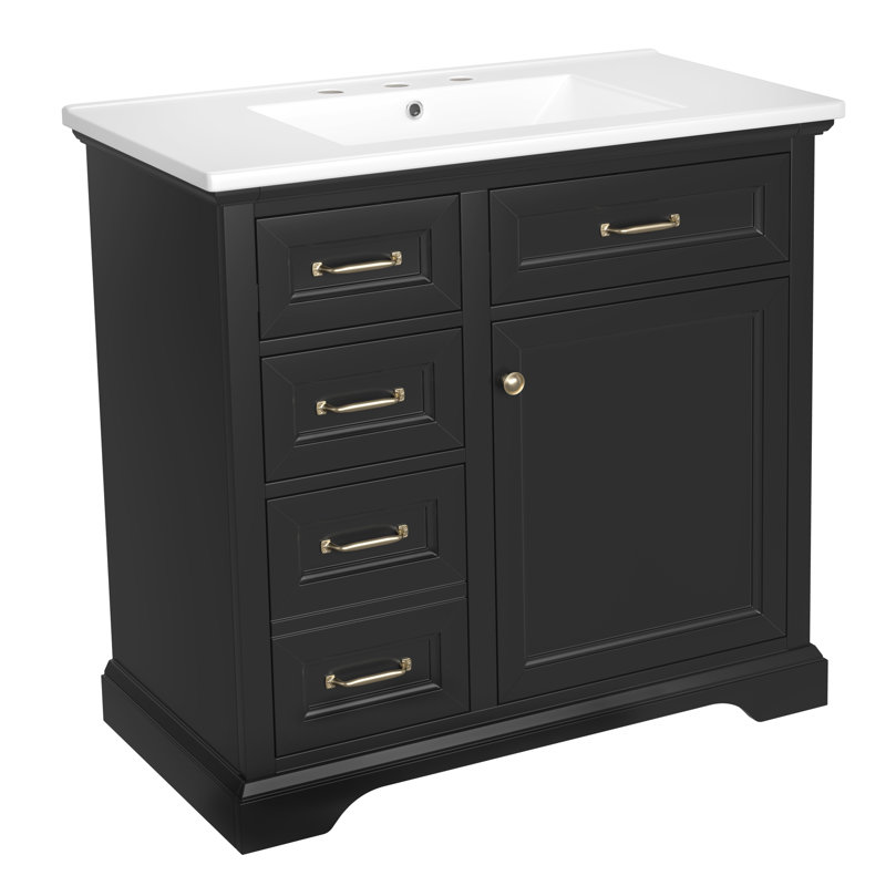 Meuble-lavabo 36 po avec lavabo, lavabo en céramique, 2 tiroirs basculants, charnières de porte à fermeture en douceur
