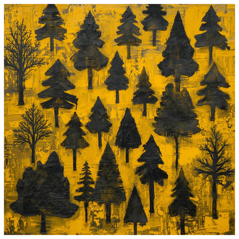 Arbres noirs sur tapis de bain jaune, L 24 po x L 17 po