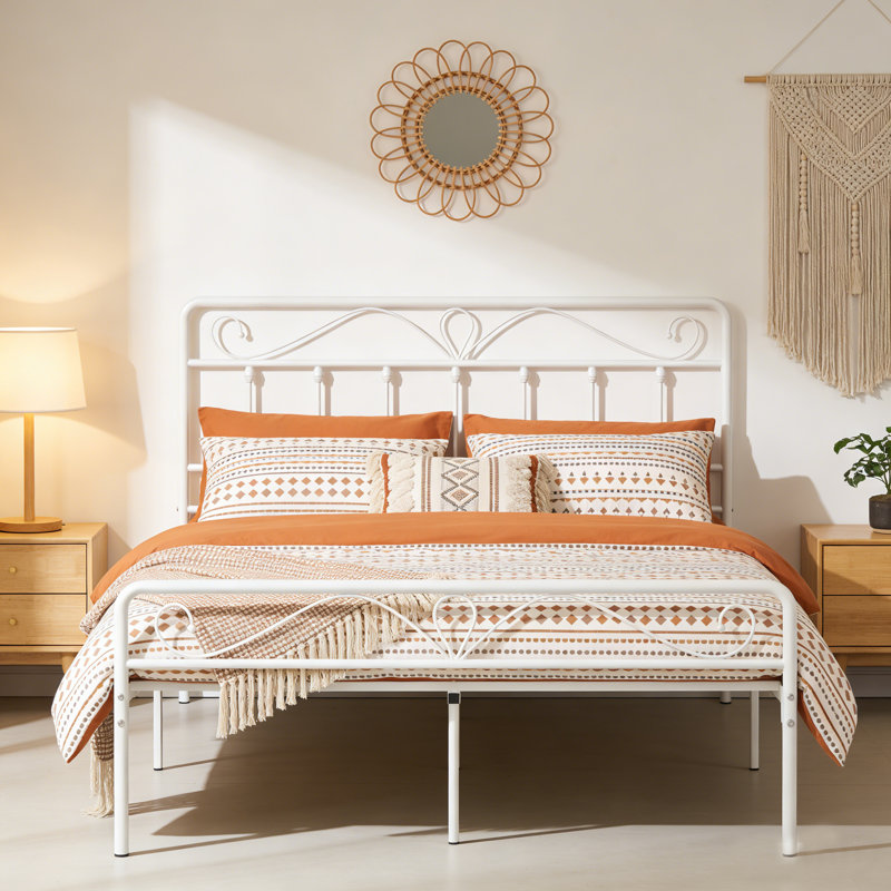 Metal Platform Bed, Queen , White