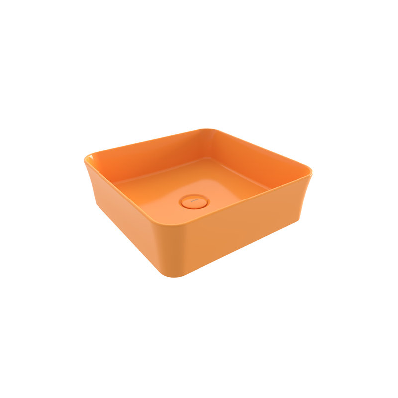 Bocchi Sottile Slim Line 385mm L x 385mm W Ceramic Square Sink, Gloss Mandarin Yellow