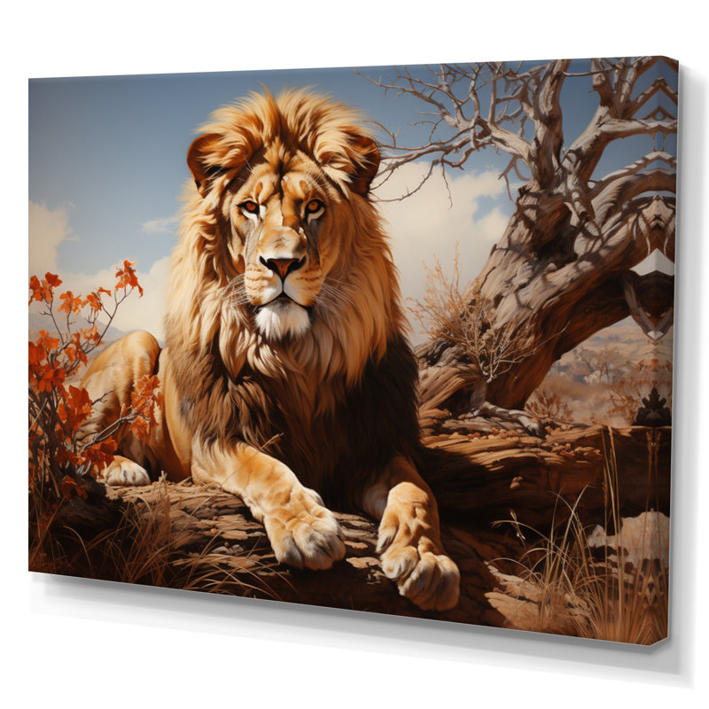 " Lion Savannah Majesty Oil I ", Toile tendue, H 34 po x l 44 po x P 1,5 po