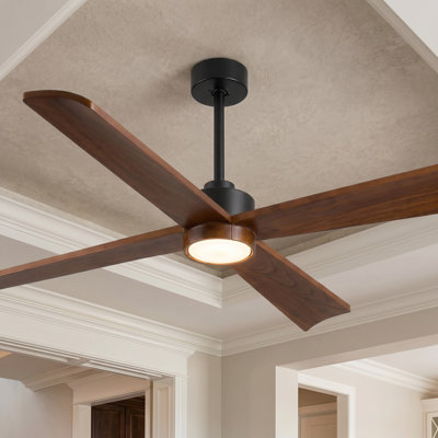 52/60-inch Smart Ceiling Fan With Light And Remote, Compatible With Alexa/google/app, 4 Wood Blades High Cfm Dimmable Led Noiseless Reversible Dc Fans For Bedroom