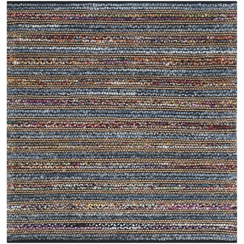 Doleman Hand Woven Cotton/Jute Rug in Blue, Square 4'