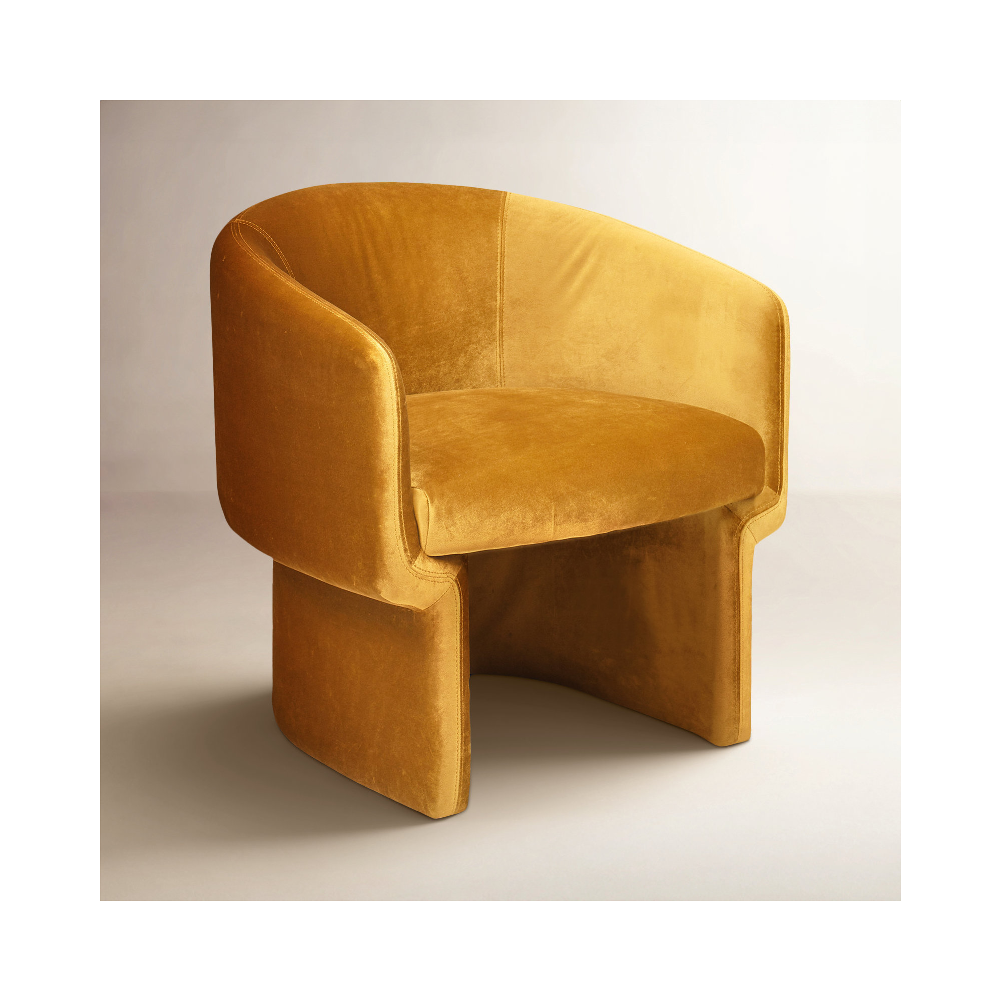 27.5" W Velvet Barrel Chair, Mustard  Velvet
